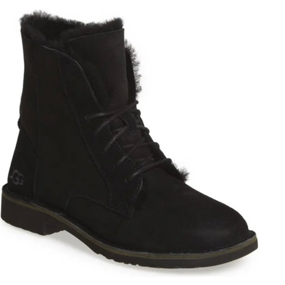 NEW UGG Quincy Lace Up Boot Black Suede size 9